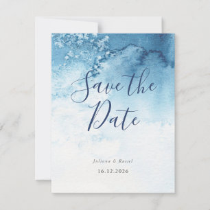 Watercolor Blue Winter Wedding Save The Date