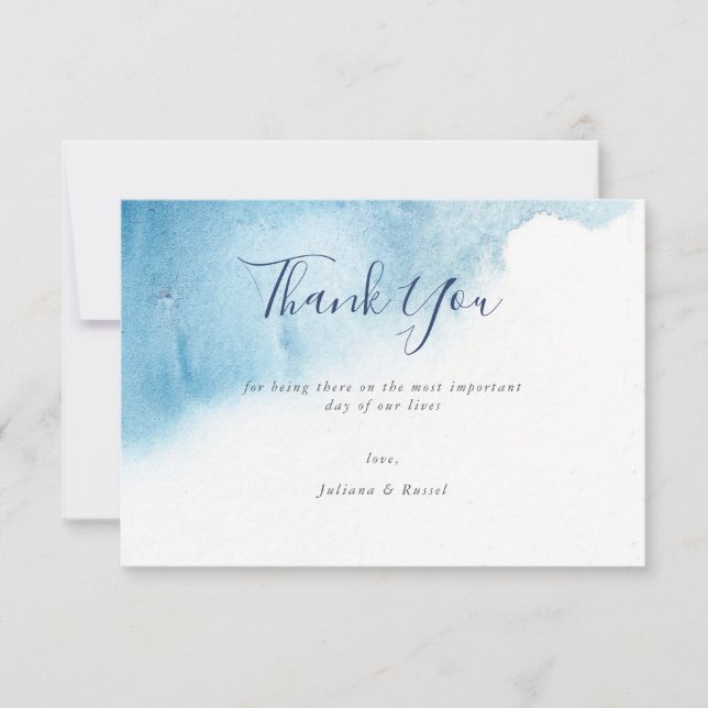 Watercolor Blue Winter Wedding Thank You Card (Front)
