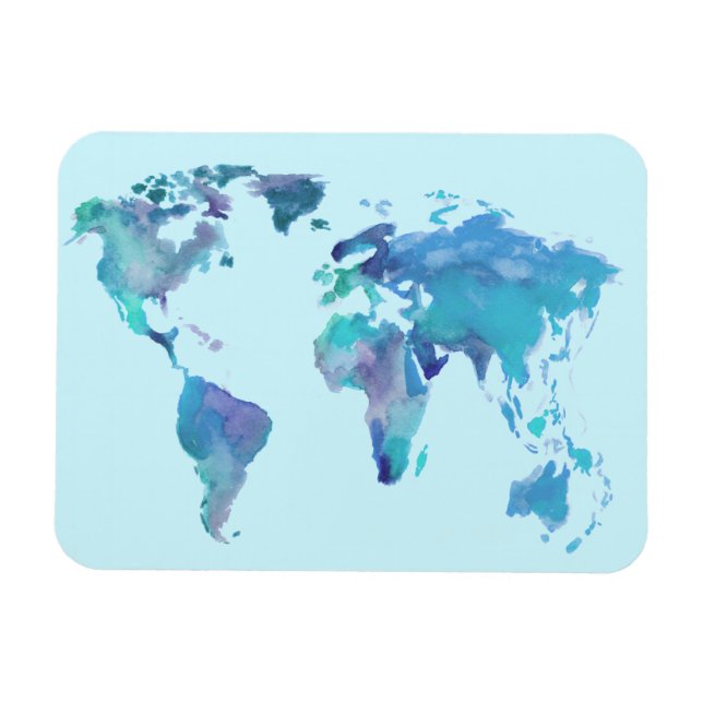 Watercolor Blue World Map Magnet (Horizontal)