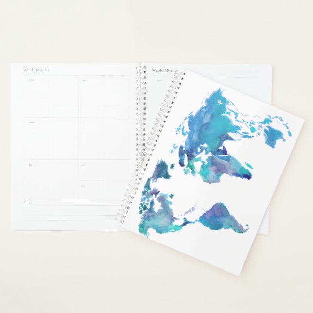 Watercolor Blue World Map Planner (Display)