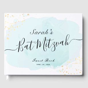 Watercolor Blue x Gold Bat Mitzvah Guest Book