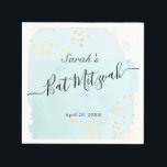 Watercolor Blue x Gold Bat Mitzvah Napkins<br><div class="desc">This chic and elegant bat mitzvah paper napkins feature a white background with turquoise blue brush strokes in watercolor and faux gold splatters. Personalise it for your needs. You can find more matching products at my store.</div>