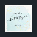 Watercolor Blue x Gold Bat Mitzvah Napkins<br><div class="desc">This chic and elegant bat mitzvah paper napkins feature a white background with turquoise blue brush strokes in watercolor and faux gold splatters. Personalise it for your needs. You can find more matching products at my store.</div>