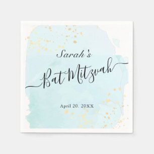 Watercolor Blue x Gold Bat Mitzvah Napkins