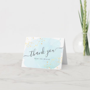 Watercolor Blue x Gold Bat Mitzvah Thank You Card