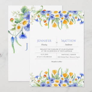 Watercolor Blue Yellow Wildflowers Invitations