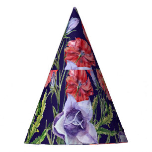 Watercolor Bluebell Poppy Array Party Hat