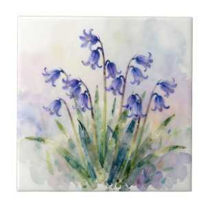 Watercolor Bluebells Botanical Soft Pastel Floral Tile
