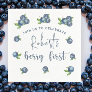 Watercolor blueberries 1st birthday party napkin