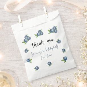 Watercolor blueberries 1st birthday thank you favour bags