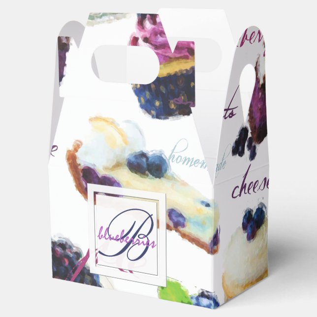 Watercolor Blueberries and Sweets Monogram Favour Box (Opened)