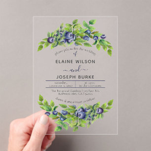 watercolor blueberries blue botanical wedding acrylic invitations