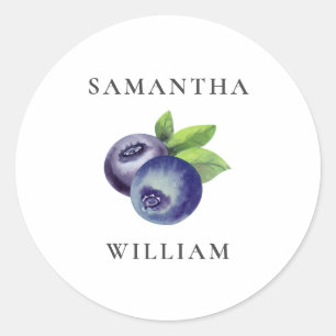 watercolor blueberries blue botanical wedding classic round sticker