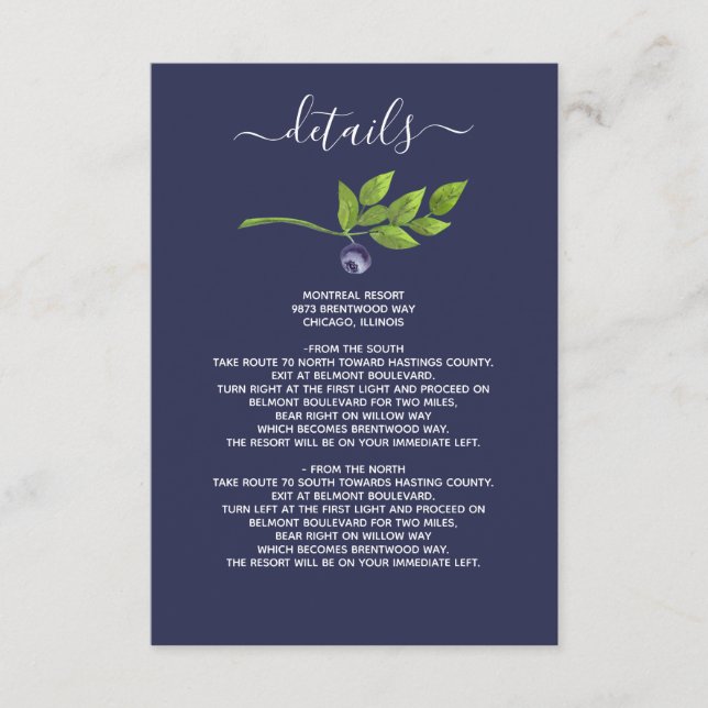 watercolor blueberries blue botanical wedding enclosure card (Front)