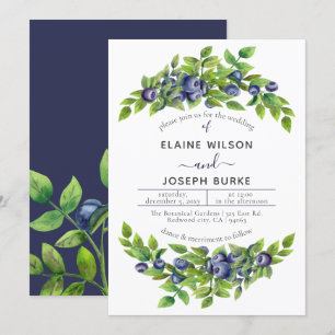 watercolor blueberries blue botanical wedding invitation