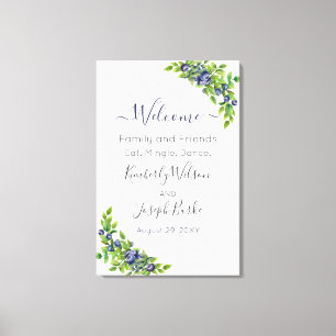 watercolor blueberries blue botanical Welcome Sign