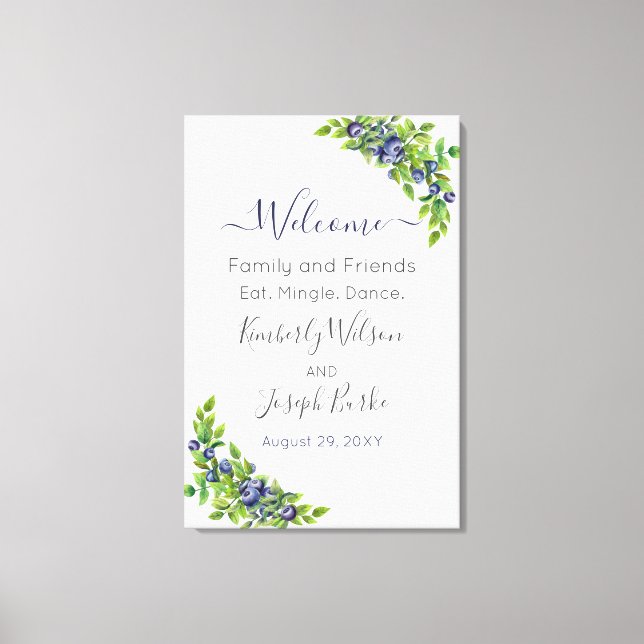 watercolor blueberries blue botanical Welcome Sign (Front)
