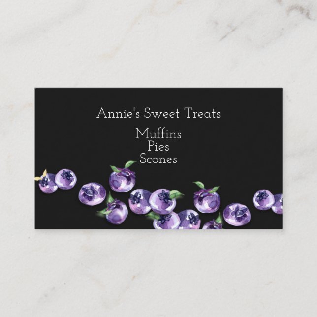 Watercolor Blueberries Business Card (Front)