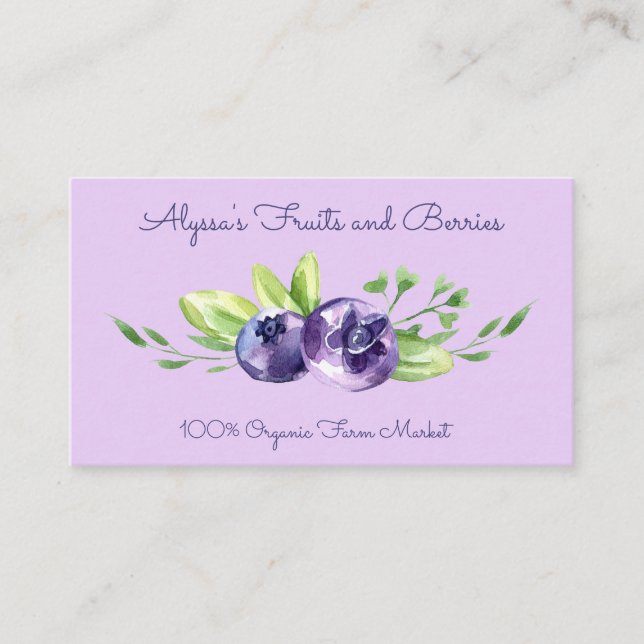Watercolor Blueberries Business Card (Front)