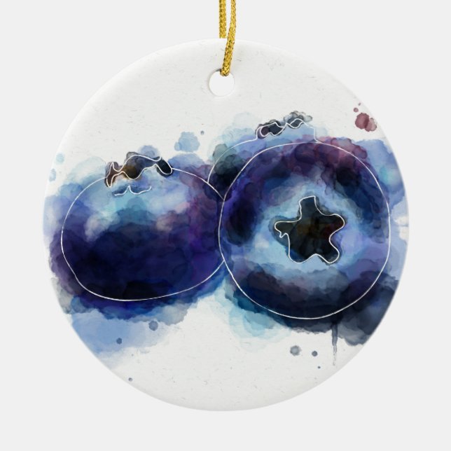 Watercolor Blueberries Ceramic Tree Decoration (Front)