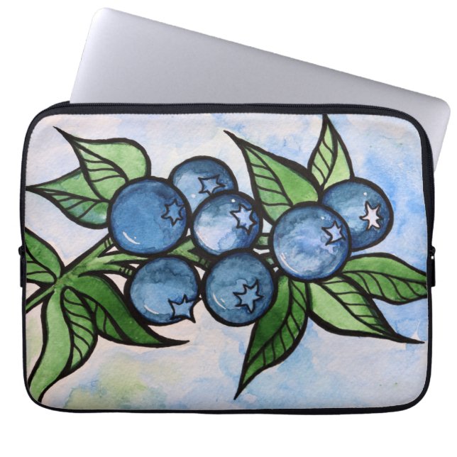 Watercolor Blueberries Laptop Sleeve (Front)