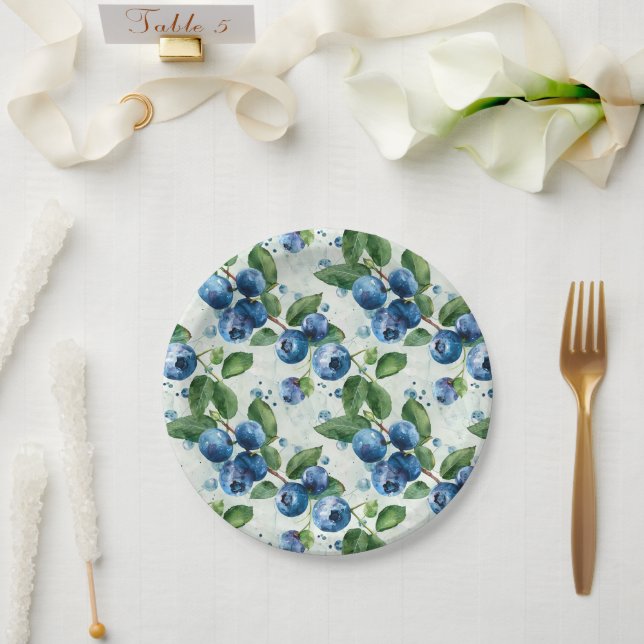 Watercolor Blueberries Paper Plate (Wedding)
