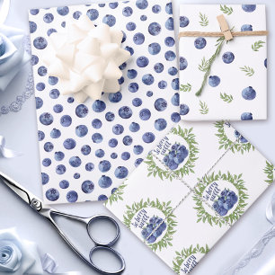 Watercolor blueberries pattern wrapping paper sheet