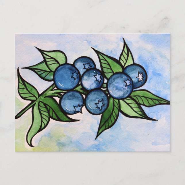 Watercolor Blueberries Postcard (Front)