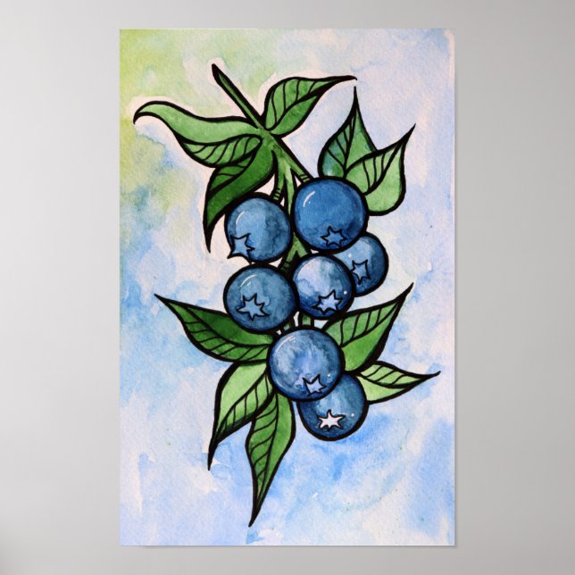Watercolor Blueberries Poster (Front)