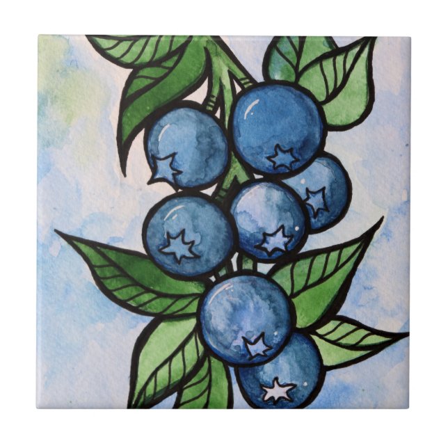 Watercolor Blueberries Tile (Front)