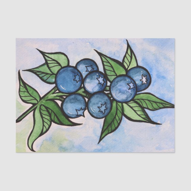 Watercolor Blueberries Tissue Paper (Front)
