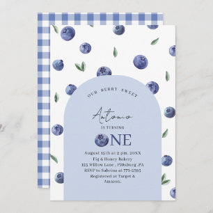 Watercolor Blueberry 1st Birthday Party Invitation