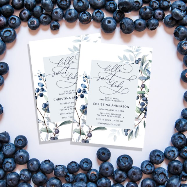 Watercolor Blueberry Baby Shower Invitation (Creator Uploaded)