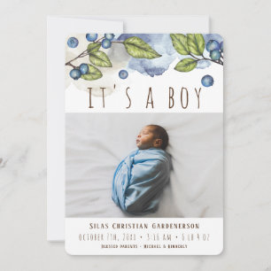 Watercolor Blueberry Boy Announcement