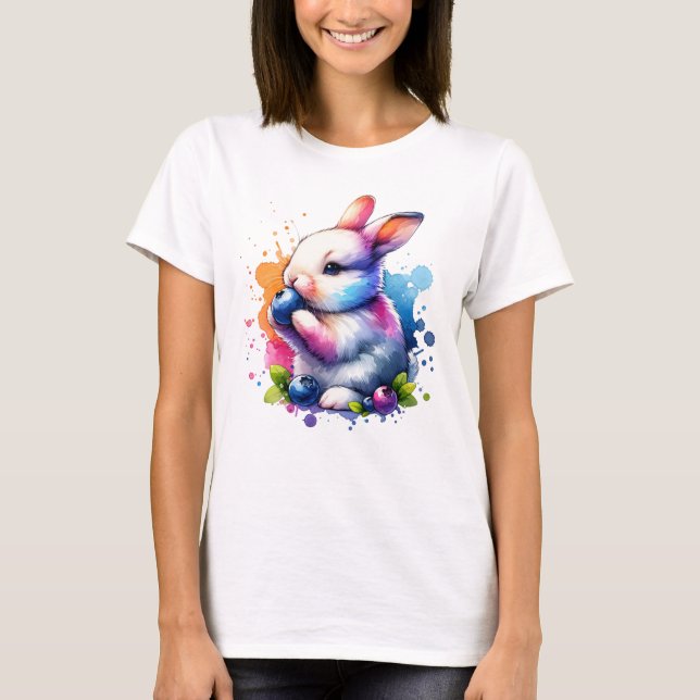 Watercolor Blueberry Bunny T-Shirt (Front)
