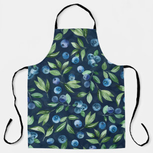 Watercolor Blueberry Dark Background Pattern Apron