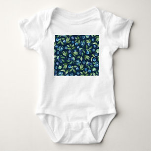 Watercolor Blueberry Dark Background Pattern Baby Bodysuit