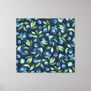 Watercolor Blueberry Dark Background Pattern Canvas Print