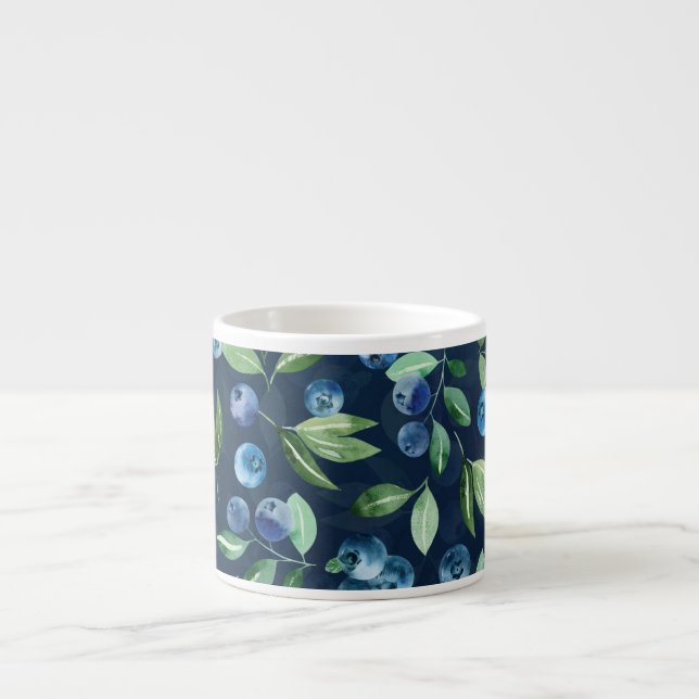 Watercolor Blueberry Dark Background Pattern Espresso Cup (Front)