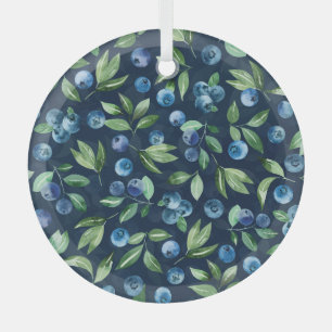 Watercolor Blueberry Dark Background Pattern Glass Tree Decoration