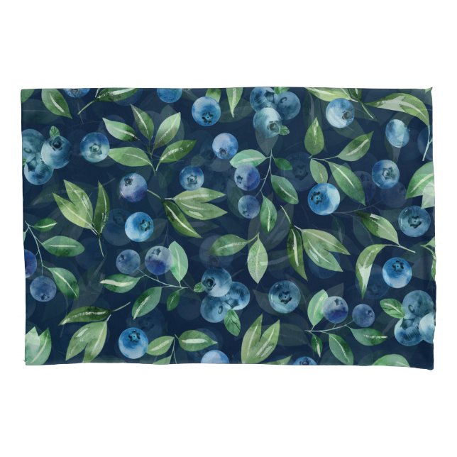 Watercolor Blueberry Dark Background Pattern Pillowcase (Front)