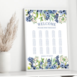 Watercolor blueberry floral Seating Chart Poster