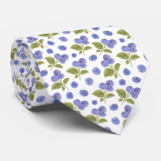 Watercolor Blueberry Fruit and Blueberry Leaves  Tie
