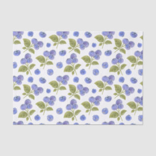 Watercolor Blueberry Fruit and Blueberry Leaves Tissue Paper