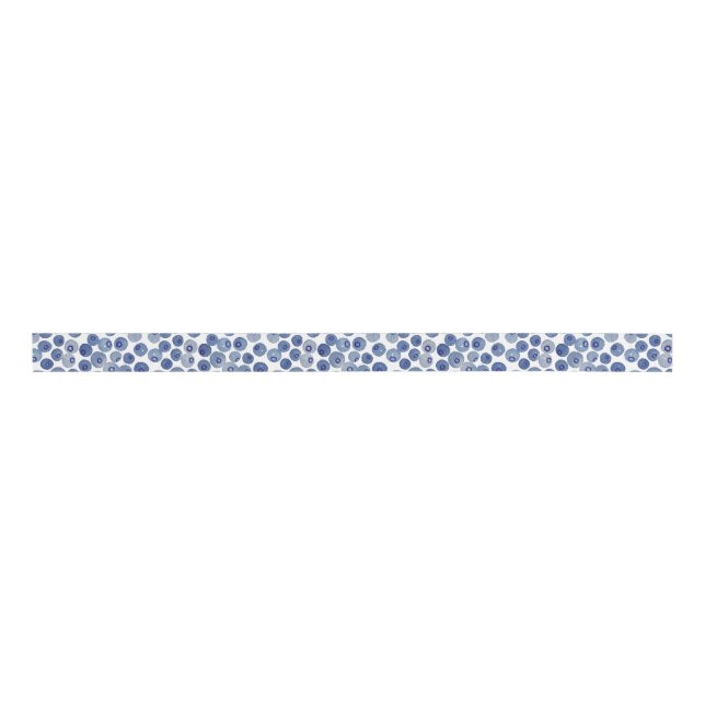 Watercolor Blueberry Fruit Pattern Summer Garden Grosgrain Ribbon (Front)