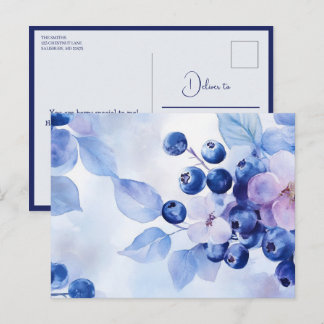 Watercolor Blueberry Fruit Pattern Sweet Postcard