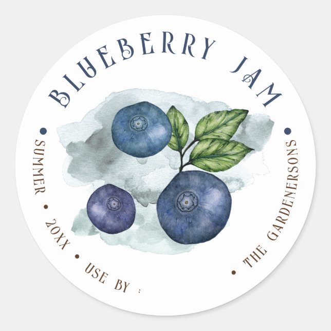 Watercolor Blueberry Jam Classic Round Sticker (Front)