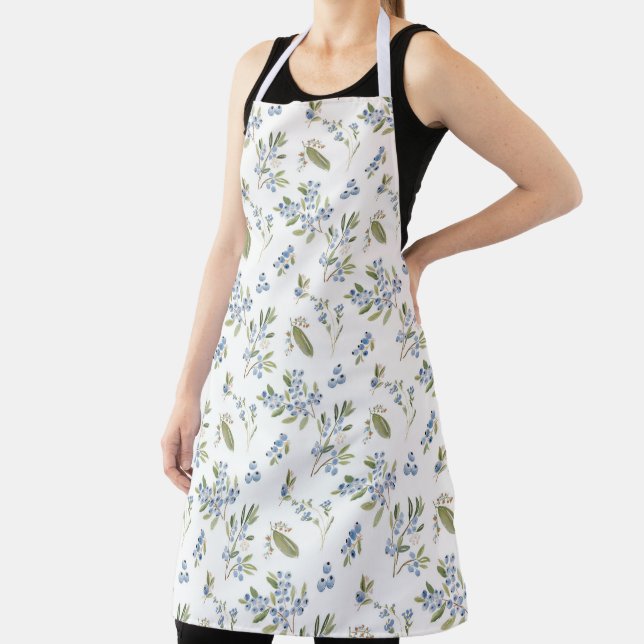 Watercolor Blueberry Pattern Apron (Insitu)