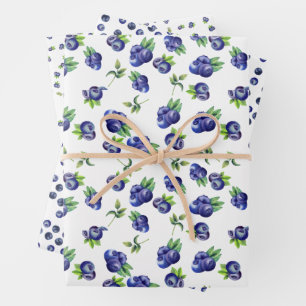 Watercolor Blueberry Pattern Wrapping Paper Sheets