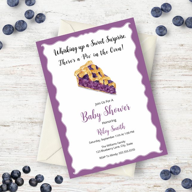 Watercolor Blueberry Pie Baby Shower Invitation (Charming design, mouthwatering allure, and personalization make a memorable celebration! )